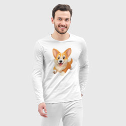 Пижама с принтом Весёлая собака корги для мужчины, вид на модели спереди №3. Цвет основы: белый