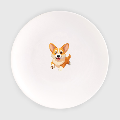 Тарелка с принтом Весёлая собака корги, вид спереди №1
