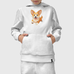 Костюм с принтом Весёлая собака корги для ребенка, вид на модели спереди №3. Цвет основы: белый