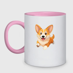 Весёлая собака корги – Кружка двухцветная с принтом купить
