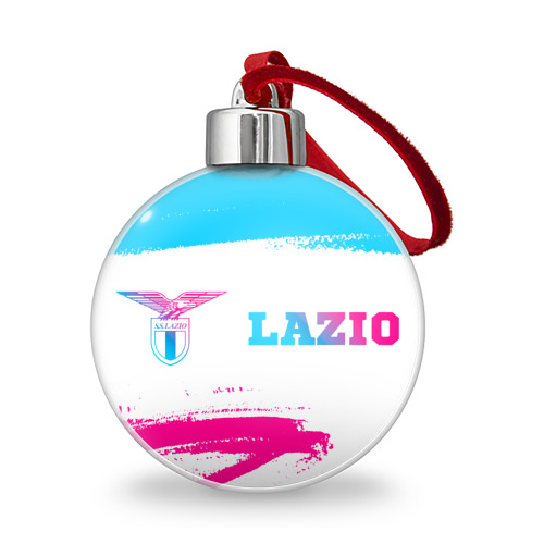 Ёлочный шар с принтом Lazio neon gradient style по-горизонтали, вид спереди №1