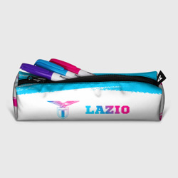 Пенал с принтом Lazio neon gradient style по-горизонтали для любого человека, вид спереди №2. Цвет основы: белый