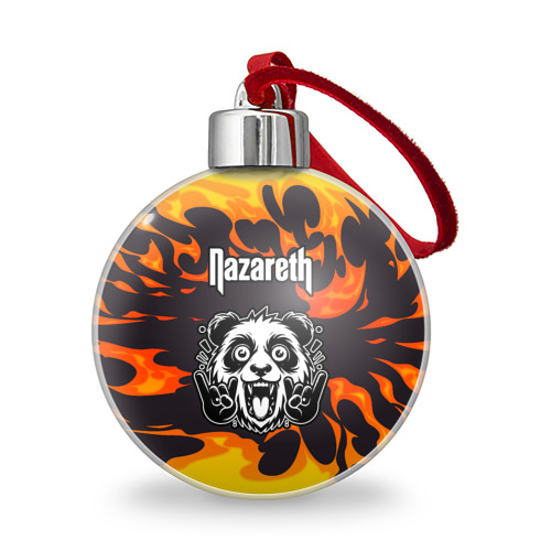 Ёлочный шар с принтом Nazareth рок панда и огонь, вид спереди №1
