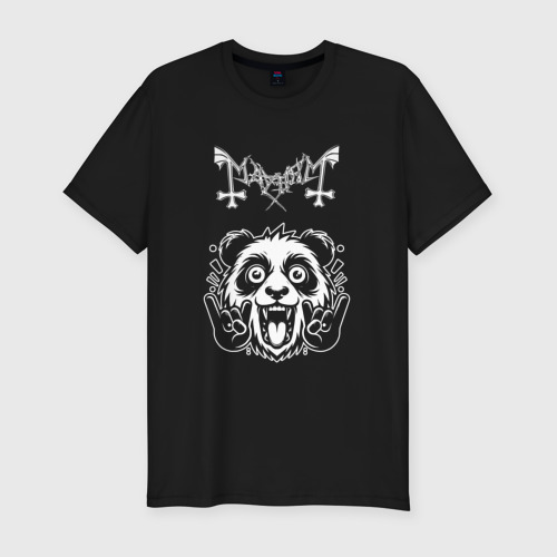 Мужская приталенная футболка из хлопка с принтом Mayhem rock panda, вид спереди №1