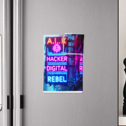 Плакат с принтом Ai hacker digital rebel - neon glow для любого человека, вид спереди №4. Цвет основы: белый