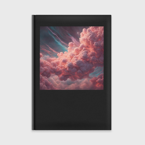 Ежедневник с принтом Розовые облака с бирюзовыми лучами, вид спереди №1
