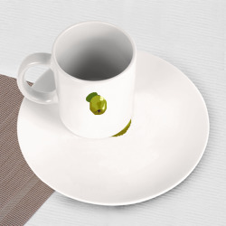 Набор: тарелка кружка с принтом Айва и звезды - пиксельное для любого человека, вид спереди №3. Цвет основы: белый