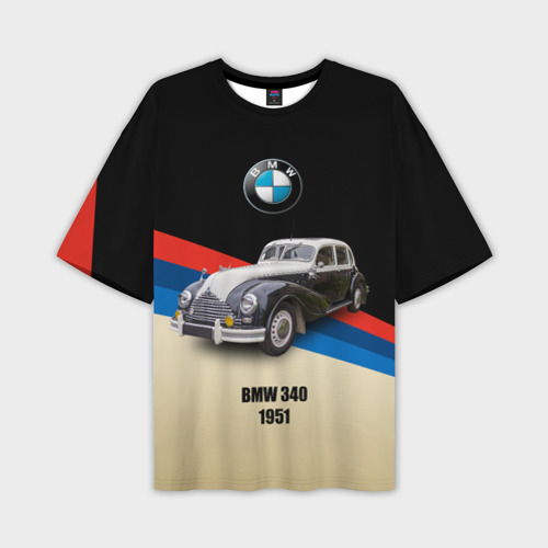 Мужская футболка оверсайз с принтом Винтажный автомобиль BMW 340, вид спереди №1
