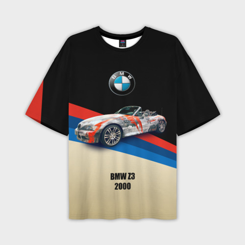 Мужская футболка оверсайз с принтом Немецкий родстер BMW Z3, вид спереди №1