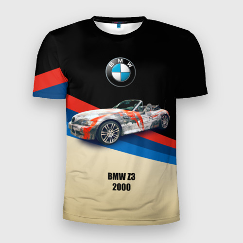 Мужская приталенная футболка с принтом Немецкий родстер BMW Z3, вид спереди №1