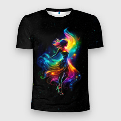 Неоновая танцовщица в звездном небе – Мужская футболка 3D Slim с принтом купить со скидкой в -9%