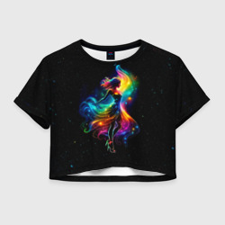 Неоновая танцовщица в звездном небе – Женская футболка Crop-top 3D с принтом купить