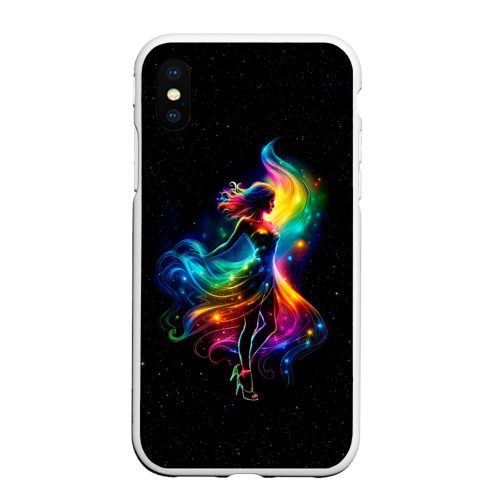 Чехол для iPhone XS Max матовый с принтом Неоновая танцовщица в звездном небе, вид спереди №1