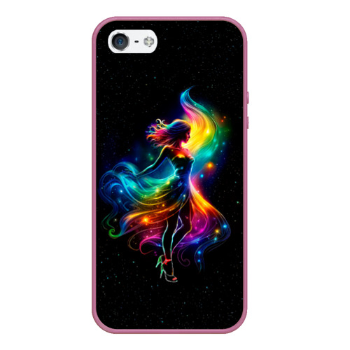 Чехол для iPhone 5/5S матовый с принтом Неоновая танцовщица в звездном небе, вид спереди №1
