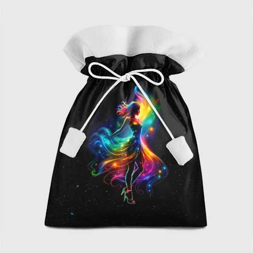 Подарочный мешок с принтом Неоновая танцовщица в звездном небе, вид спереди №1