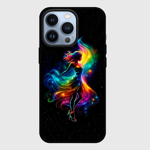 Чехол для iPhone 13 Pro с принтом Неоновая танцовщица в звездном небе, вид спереди №1