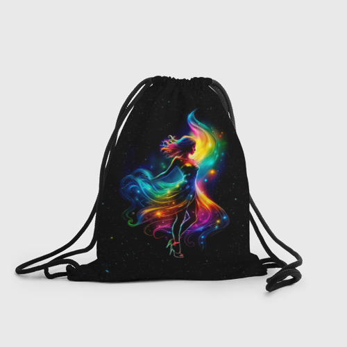 Рюкзак-мешок с принтом Неоновая танцовщица в звездном небе, вид спереди №1