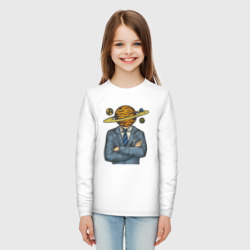 Лонгслив с принтом Человек сатурн для ребенка, вид на модели спереди №3. Цвет основы: белый