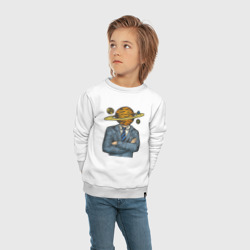 Свитшот с принтом Человек сатурн для ребенка, вид на модели спереди №3. Цвет основы: белый