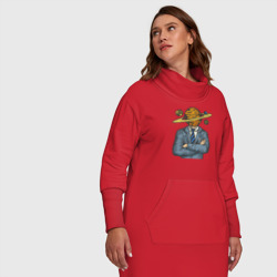 Платье с принтом Человек сатурн для женщины, вид на модели спереди №5. Цвет основы: красный