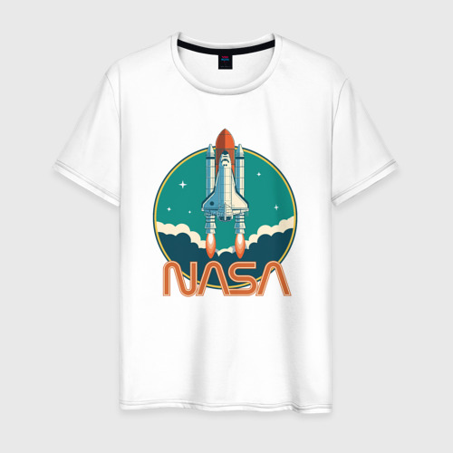 Мужская футболка из хлопка с принтом NASA spaceship, вид спереди №1