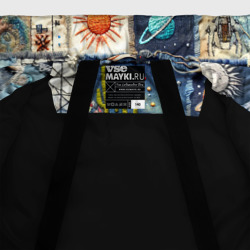 Куртка с принтом Джинсовый пэчворк с пришельцами для любого человека, вид спереди №5. Цвет основы: черный