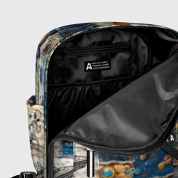 Рюкзак с принтом Джинсовый пэчворк с пришельцами для женщины, вид на модели спереди №5. Цвет основы: белый