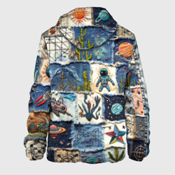 Куртка с принтом Джинсовый пэчворк с пришельцами для мужчины, вид сзади №1. Цвет основы: белый
