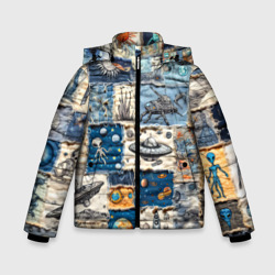 Джинсовый пэчворк с пришельцами – Зимняя куртка для мальчиков 3D с принтом купить