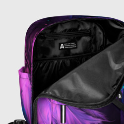 Рюкзак с принтом Искрящиеся перья в розовых и голубых оттенках для женщины, вид на модели спереди №5. Цвет основы: белый