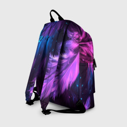 Рюкзак с принтом Искрящиеся перья в розовых и голубых оттенках для любого человека, вид сзади №1. Цвет основы: белый