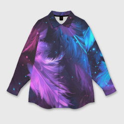 Искрящиеся перья в розовых и голубых оттенках – Женская рубашка oversize 3D с принтом купить