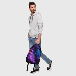 Рюкзак с принтом Искрящиеся перья в розовых и голубых оттенках для любого человека, вид спереди №5. Цвет основы: белый