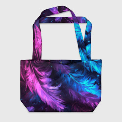 Искрящиеся перья в розовых и голубых оттенках – Пляжная сумка 3D с принтом купить