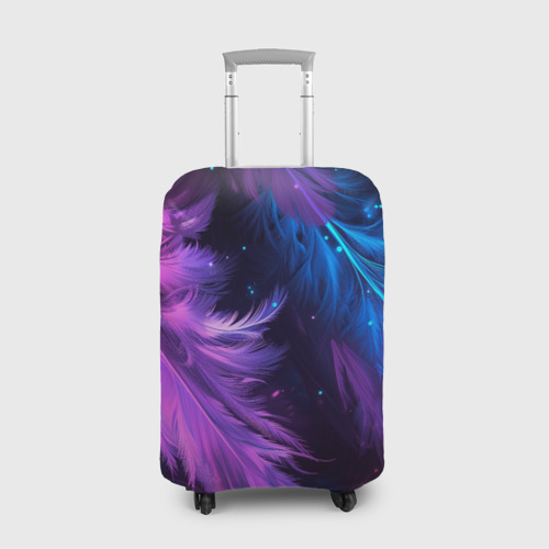 Чехол для чемодана с принтом Искрящиеся перья в розовых и голубых оттенках, вид спереди №1