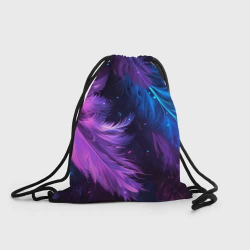 Рюкзак-мешок с принтом Искрящиеся перья в розовых и голубых оттенках, вид спереди №1