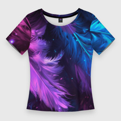 Искрящиеся перья в розовых и голубых оттенках – Женская футболка 3D Slim с принтом купить
