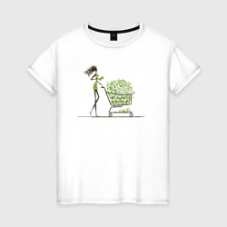 Красотка с покупками – Женская футболка хлопок с принтом купить со скидкой в -20%