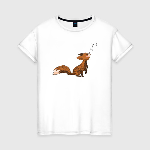 Женская футболка из хлопка с принтом Music fox, вид спереди №1