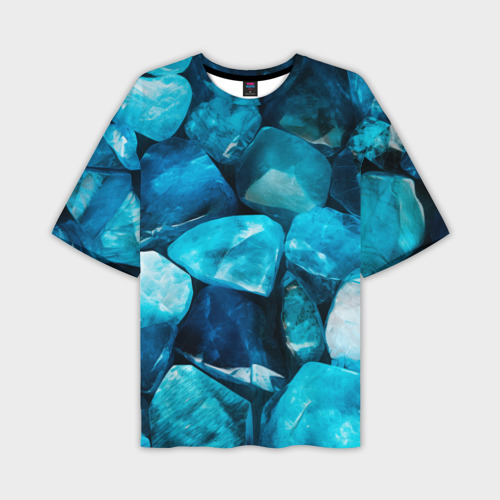 Мужская футболка оверсайз с принтом Аквамарин камни минералы крупный план, вид спереди №1