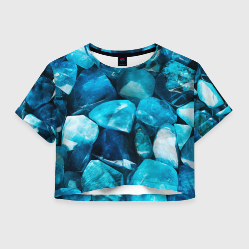Женская футболка Crop-top с принтом Аквамарин камни минералы крупный план, вид спереди №1
