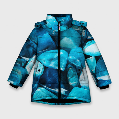 Зимняя куртка для девочек с принтом Аквамарин камни минералы крупный план, вид спереди №1