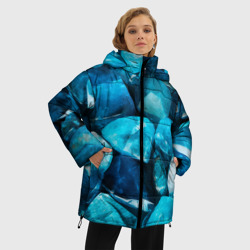 Куртка с принтом Аквамарин камни минералы крупный план для женщины, вид на модели спереди №2. Цвет основы: черный