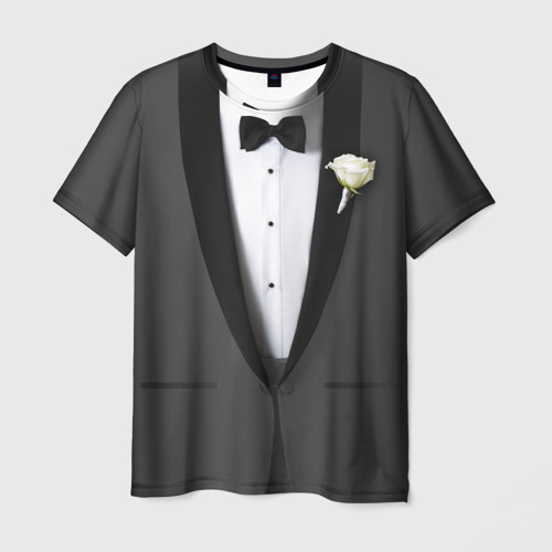 Мужская футболка с принтом Смокинг на свадьбу, вид спереди №1