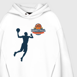 Худи с принтом Игрок в баскетбол basketball для мужчины, вид на модели спереди №3. Цвет основы: белый