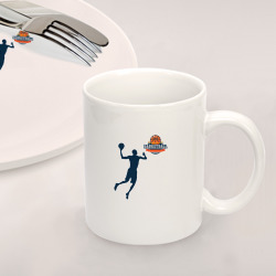 Набор: тарелка кружка с принтом Игрок в баскетбол basketball для любого человека, вид спереди №2. Цвет основы: белый