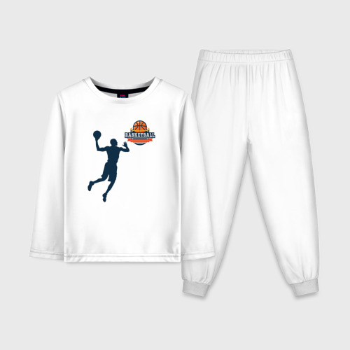 Детская пижама с лонгсливом из хлопка с принтом Игрок в баскетбол basketball, вид спереди №1