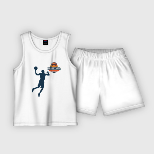 Детская пижама с шортами из хлопка с принтом Игрок в баскетбол basketball, вид спереди №1