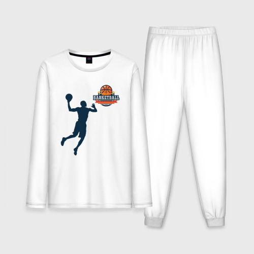 Мужская пижама из хлопка с лонгсливом с принтом Игрок в баскетбол basketball, вид спереди №1