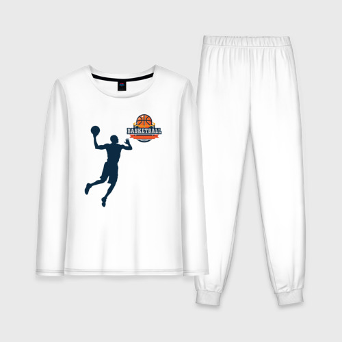 Женская пижама из хлопка с лонгсливом с принтом Игрок в баскетбол basketball, вид спереди №1